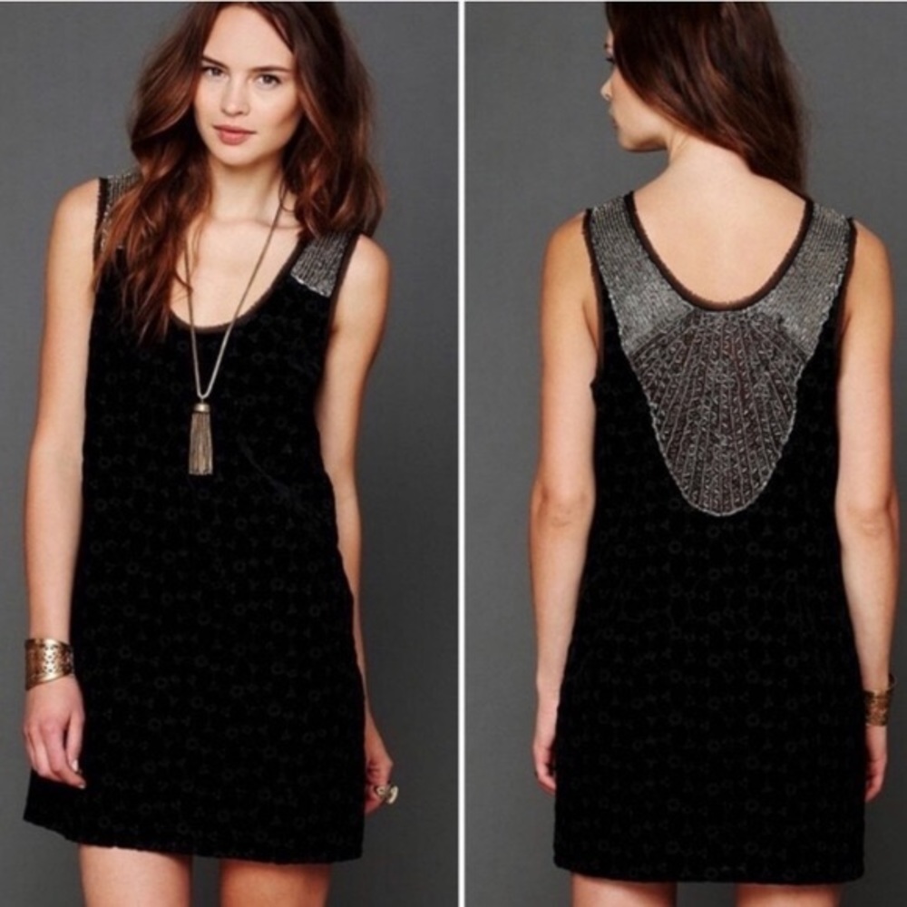 Free people beaded velvet eyelet sheath dress